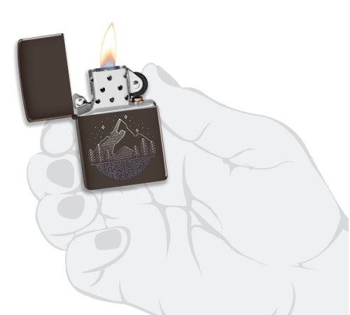 Зажигалка ZIPPO Mountain Design с покрытием Brown, латунь/сталь, коричневая, матовая, 38x13x57 мм