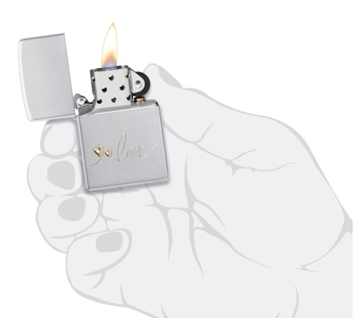 Зажигалка ZIPPO Love Design с покрытием Satin Chrome, латунь/сталь, серебристая, 38x13x57 мм
