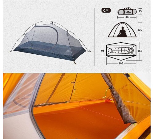 Палатка одноместная Naturehike сверхлегкая + коврик NH18A095-D, оранжевая, 6927595701836