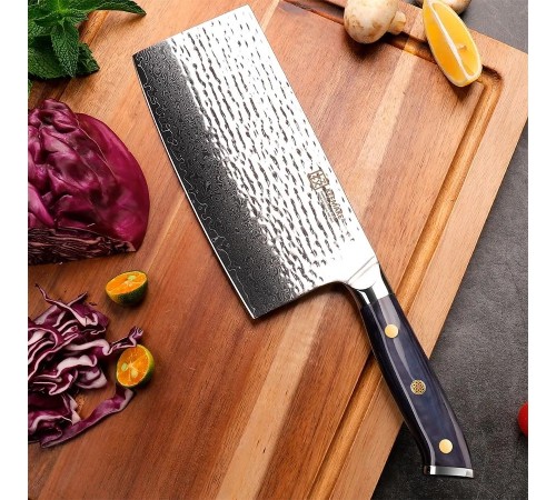 Нож из дамасской стали для мяса Keemake 7 Inch Cleaver Knife, синий