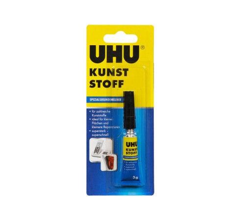 Клей для пластмасс секундный UHU Kunst Stoff, 3 г, блистер
