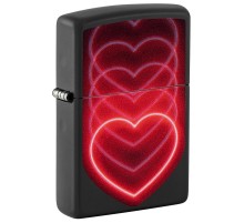 Зажигалка ZIPPO Hearts Design с покрытием Black Light, латунь/сталь, черная, матовая, 38x13x57 мм