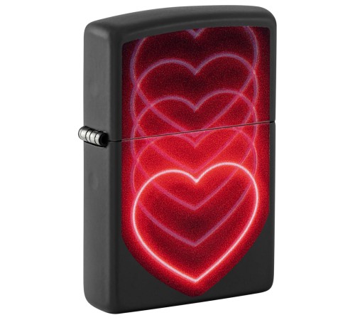Зажигалка ZIPPO Hearts Design с покрытием Black Light, латунь/сталь, черная, матовая, 38x13x57 мм