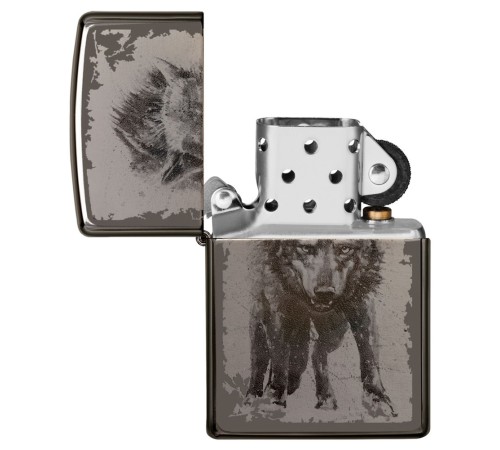Зажигалка ZIPPO Wolf Design с покрытием Black Ice®, латунь/сталь, чёрная, глянцевая, 38x13x57 мм