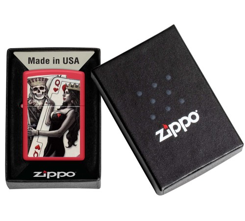 Зажигалка ZIPPO Skull King Queen Beauty с покрытием Red Matte, латунь/сталь, красная, 38x13x57 мм