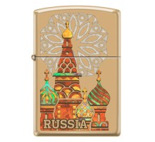 Зажигалка ZIPPO Россия с покрытием High Polish Brass, латунь/сталь, золотистая, 38x13x57 мм