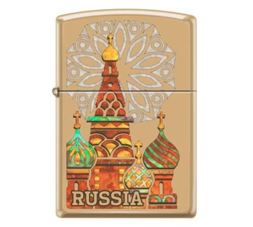 Зажигалка ZIPPO Россия с покрытием High Polish Brass, латунь/сталь, золотистая, 38x13x57 мм