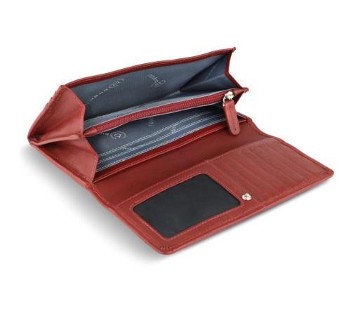 Кошелёк женский BUGATTI Banda, с защитой данных RFID, красный, кожа козы/полиэстер, 18,5х2,5х9,5 см