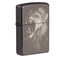Зажигалка ZIPPO Lion Design с покрытием Black Ice®, латунь/сталь, чёрная, глянцевая, 38x13x57 мм
