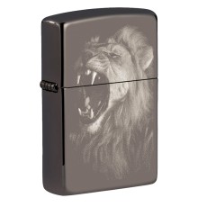 Зажигалка ZIPPO Lion Design с покрытием Black Ice®, латунь/сталь, чёрная, глянцевая, 38x13x57 мм