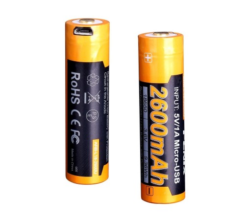 Аккумулятор 18650 Fenix 2600U mAh с разъемом для USB, ARB-L18-2600U
