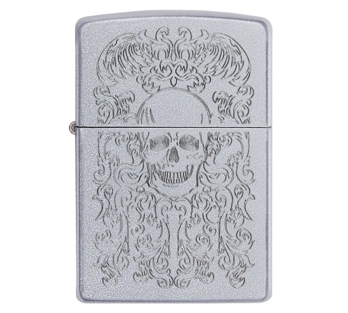 Зажигалка ZIPPO Skull Design с покрытием Satin Chrome, латунь/сталь, серебристая, 38x13x57 мм