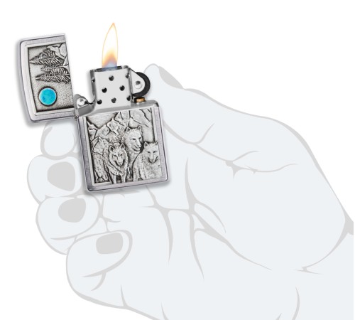 Зажигалка ZIPPO Wolf Design с покрытием Brushed Chrome, латунь/сталь, серебристая, 36x12x56 мм