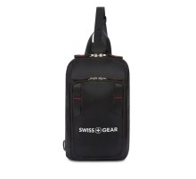 Рюкзак SWISSGEAR с одним плечевым ремнем, черный/красный, полиэстер рип-стоп, 18 x 5 x 33 см, 4 л