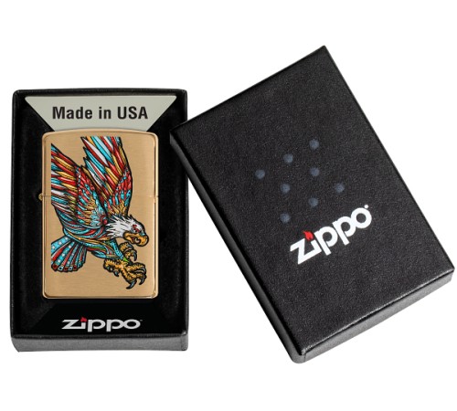 Зажигалка ZIPPO Tattoo Eagle с покрытием Brushed Brass, медь/сталь, золотистая, матовая, 38x13x57 мм