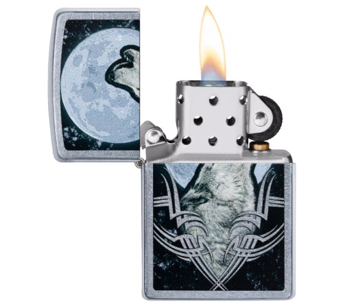 Зажигалка ZIPPO Howling Wolf с покрытием Street Chrome, латунь/сталь, серебристая, 38x13x57 мм