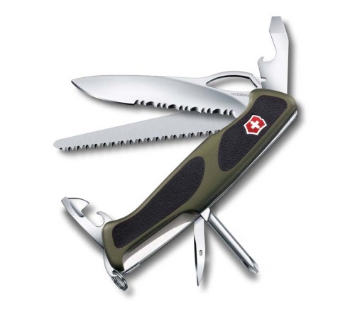 Нож перочинный VICTORINOX RangerGrip 178, 130 мм, 12 функций, с фиксатором, зелёный с чёрным
