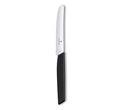 Нож столовый VICTORINOX Swiss Modern, волнистое лезвие 11 см с закруглённым кончиком, чёрный