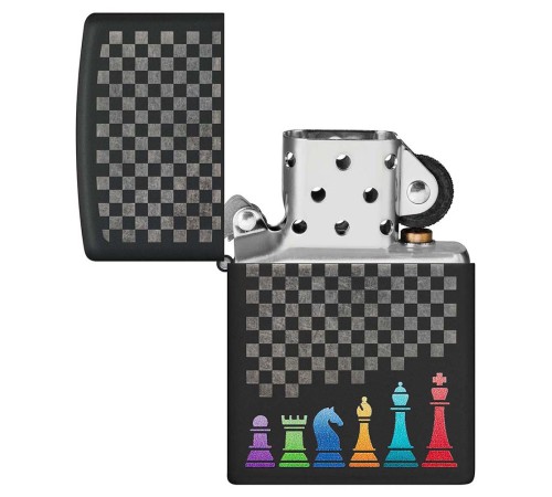 Зажигалка ZIPPO Chess Pieces с покрытием Black Matte, латунь/сталь, черная 38x13x57 мм