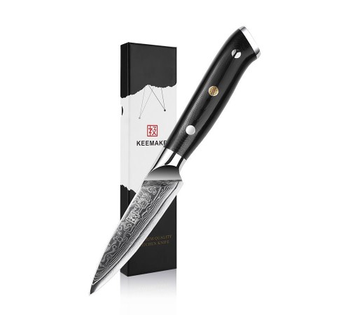 Нож из дамасской стали для овощей Keemake 3.5 Inch Paring Knife, черный