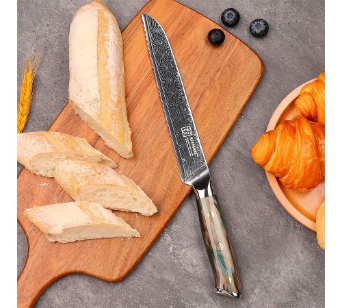 Нож из дамасской стали для хлеба Keemake 8 Inch Bread Knife, бежевый