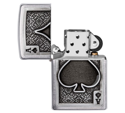 Зажигалка ZIPPO Ace Of Spades с покрытием Brushed Chrome, латунь/сталь, серебристая, 38x13x57 мм