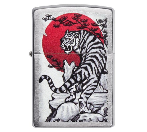 Зажигалка ZIPPO Asian Tiger с покрытием Brushed Chrome, латунь/сталь, серебристая, 38x13x57 мм