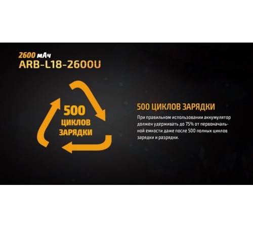 Аккумулятор 18650 Fenix 2600U mAh с разъемом для USB, ARB-L18-2600U