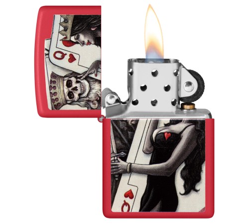 Зажигалка ZIPPO Skull King Queen Beauty с покрытием Red Matte, латунь/сталь, красная, 38x13x57 мм
