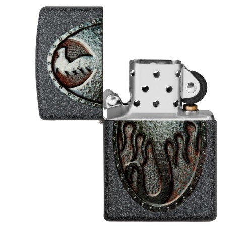 Зажигалка ZIPPO Metal Dragon Shield Design с покрытием Iron Stone™, латунь/сталь, серая, 38x13x57 мм