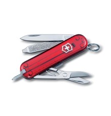 Нож-брелок VICTORINOX Signature, 58 мм, 7 функций, полупрозрачный красный