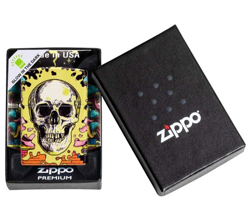 Зажигалка ZIPPO Skull Design с покрытием Glow In The Dark Green,латунь/сталь,разноцветная38x13x57 мм