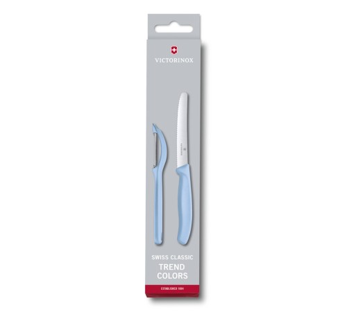 Набор из 2 ножей VICTORINOX Swiss Classic: нож для овощей и столовый нож 11 см, голубая рукоять