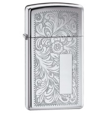 Зажигалка ZIPPO Slim® Venetian® с покрытием High Polish Chrome, латунь/сталь, 29x10x60 мм