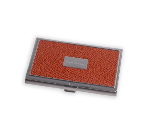 Визитница Pierre Cardin. Корпус - металл, иск.кожа. Размер 9,3 х 6,0 х 0,8 см. Цвет - оранжевый.