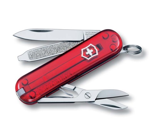 Нож-брелок VICTORINOX Classic SD, 58 мм, 7 функций, полупрозрачный красный
