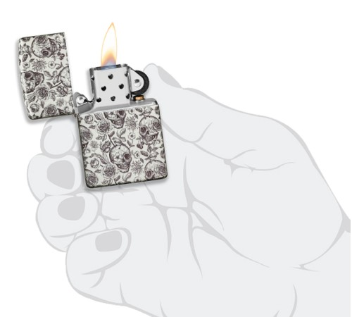 Зажигалка ZIPPO Skeleton с покрытием Glow in the Dark Green, латунь/сталь, серая, 38x13x57 мм