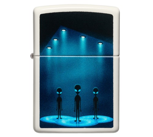 Зажигалка ZIPPO Aliens Design с покрытием Glow In The Dark Green, латунь/сталь, белая, 38x13x57 мм