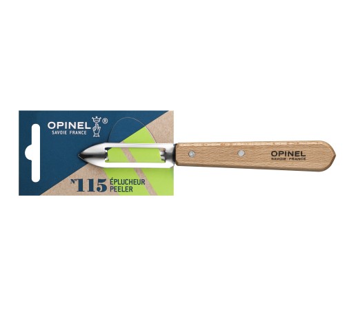 Нож для чистки овощей Opinel №115, деревянная рукоять, нержавеющая сталь, блистер, 001928