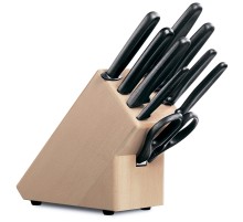 Набор из 9 столовых приборов VICTORINOX: 6 ножей, вилка д/мяса, ножницы, мусат, в буковой подставке