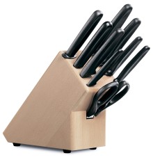 Набор из 9 столовых приборов VICTORINOX: 6 ножей, вилка д/мяса, ножницы, мусат, в буковой подставке