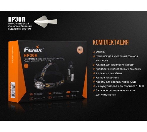 Налобный фонарь Fenix HP30R серый, HP30Rgrey