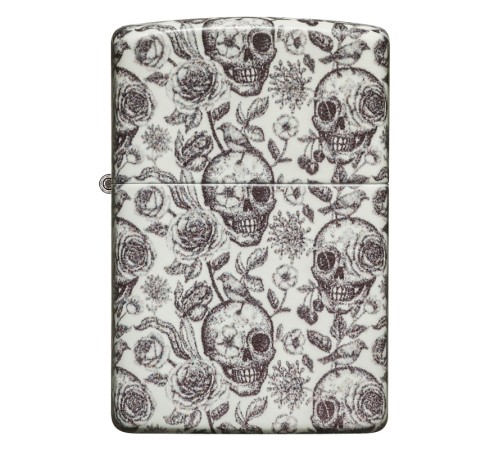 Зажигалка ZIPPO Skeleton с покрытием Glow in the Dark Green, латунь/сталь, серая, 38x13x57 мм