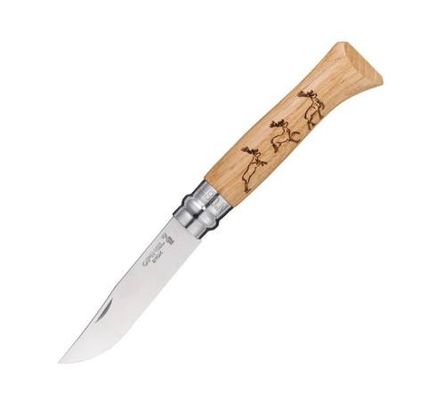 Нож Opinel №8 Animalia, нержавеющая сталь, рукоять дуб, гравировка олени, 001620