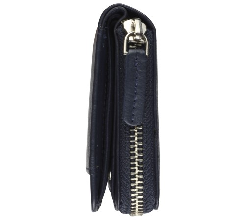 Кошелёк женский BUGATTI Lady Top, на молнии, тёмно-синий, натуральная воловья кожа, 12х2,5х9 см