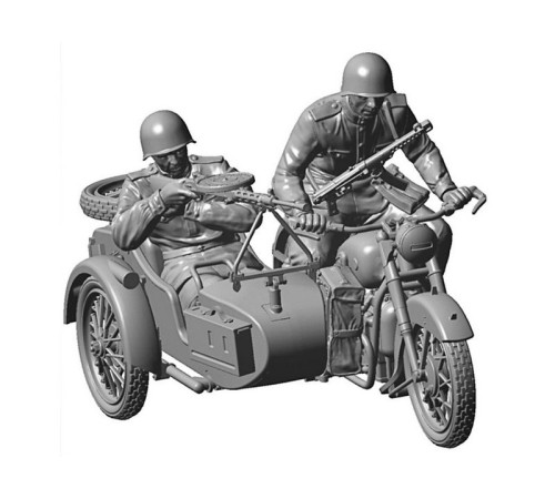 Сборная модель ZVEZDA Советский мотоцикл М-72 с коляской и экипажем, 1/35