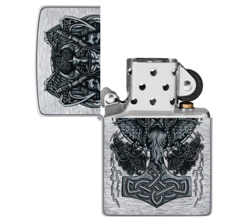 Зажигалка ZIPPO Viking Design с покрытием Brushed Chrome, латунь/сталь, серебристая, 38x13x57 мм