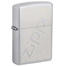 Зажигалка ZIPPO Logo с покрытием Satin Chrome, латунь/сталь, серебристая, матовая, 38x13x57 мм