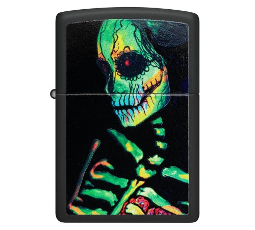 Зажигалка ZIPPO Skeleton Design с покрытием Black Light, латунь/сталь, черная, матовая, 38x13x57 мм
