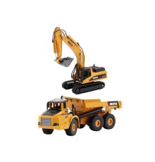 Металлический экскаватор с ковшом + самосвал HUI NA TOYS 1/50